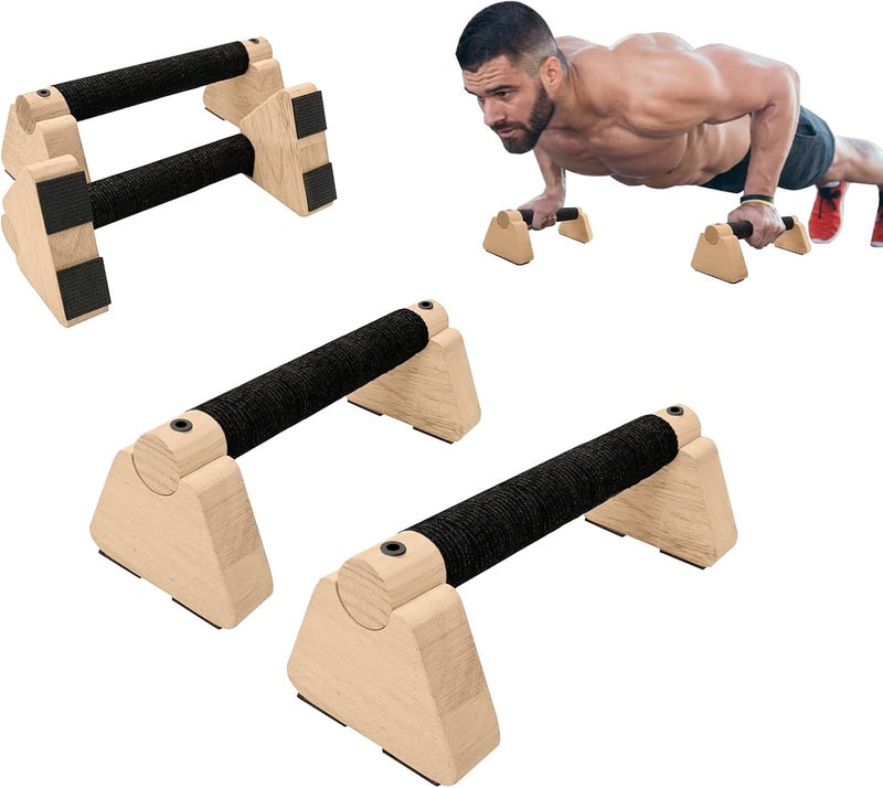 Docaharbour 2 PCS Wooden Parallettes Bars, Wood Push Up Bars Calisthenics Equipment with Non-Slip Base, Pushup Handles Fitness Blocks for Men and Women Strength Training - Image 1